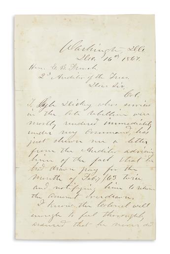 GRANT, ULYSSES S. Autograph Letter Signed, U.S. Grant / General, to Treasury Auditor Ezra B. French,